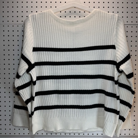 Black Sweaters - Ava & Viv Sweater 1X NWT White Black Stripe Crew Neck Rib Knit Pullover